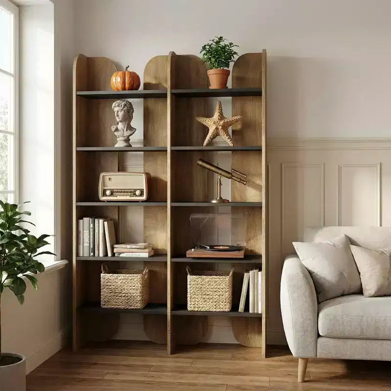Étagère bibliothèque de style ferme à 5 niveaux, 180 cm de haut, double largeur, rangement ouvert