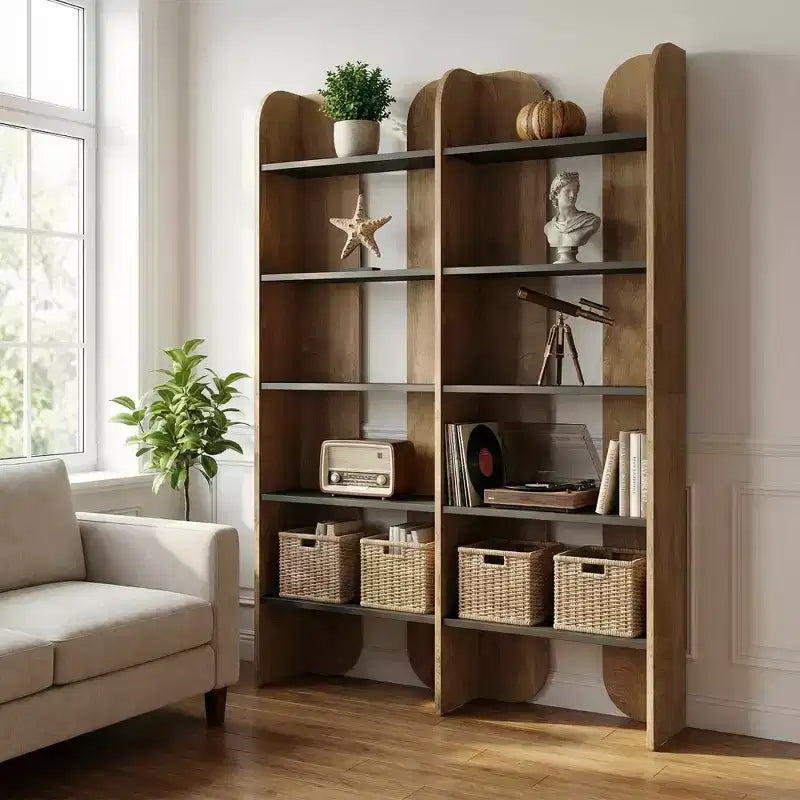 Étagère bibliothèque de style ferme à 5 niveaux, 180 cm de haut, double largeur, rangement ouvert
