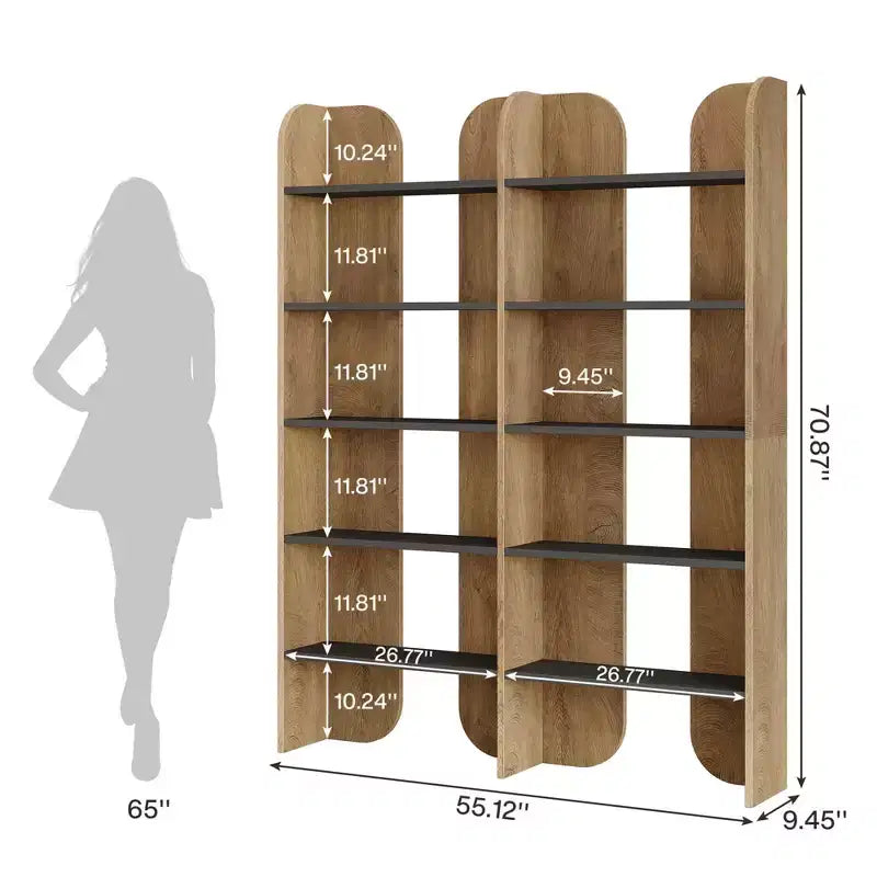 Étagère bibliothèque de style ferme à 5 niveaux, 180 cm de haut, double largeur, rangement ouvert