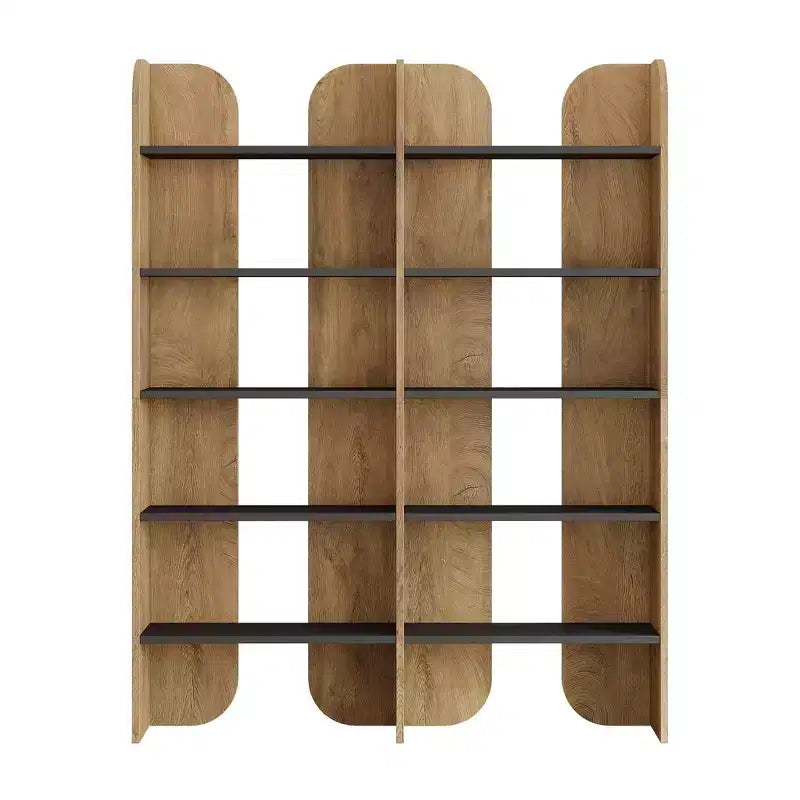 Étagère bibliothèque de style ferme à 5 niveaux, 180 cm de haut, double largeur, rangement ouvert