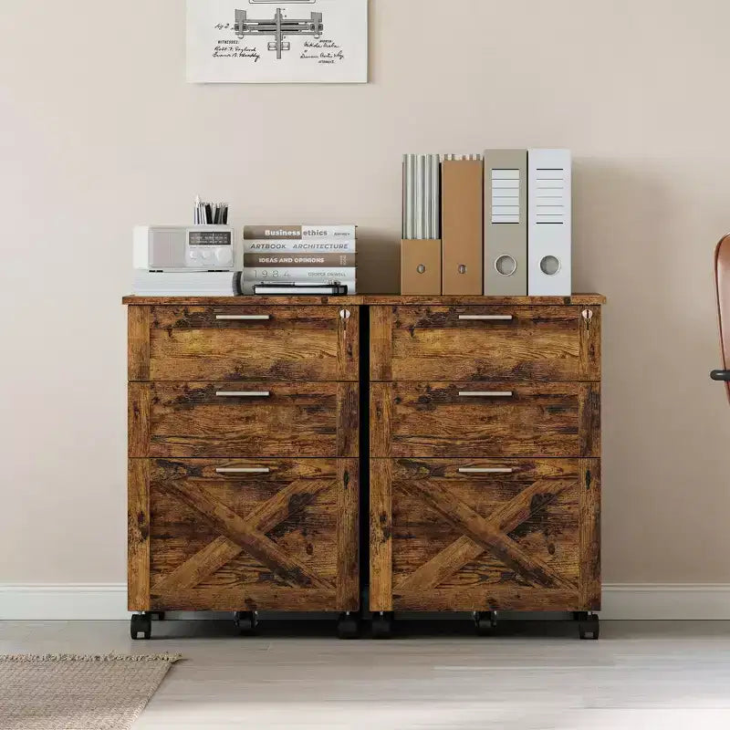 Classeur à 3 tiroirs avec serrure, meuble de classement mobile sous le bureau, organiseur de rangement en bois