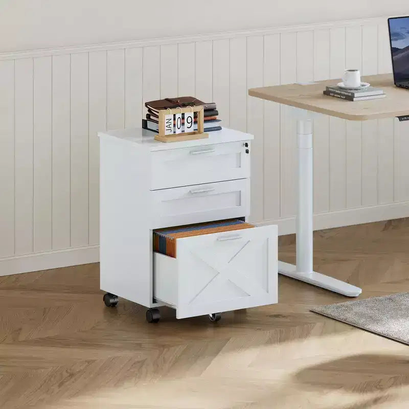 Classeur à 3 tiroirs avec serrure, meuble de classement mobile sous le bureau, organiseur de rangement en bois