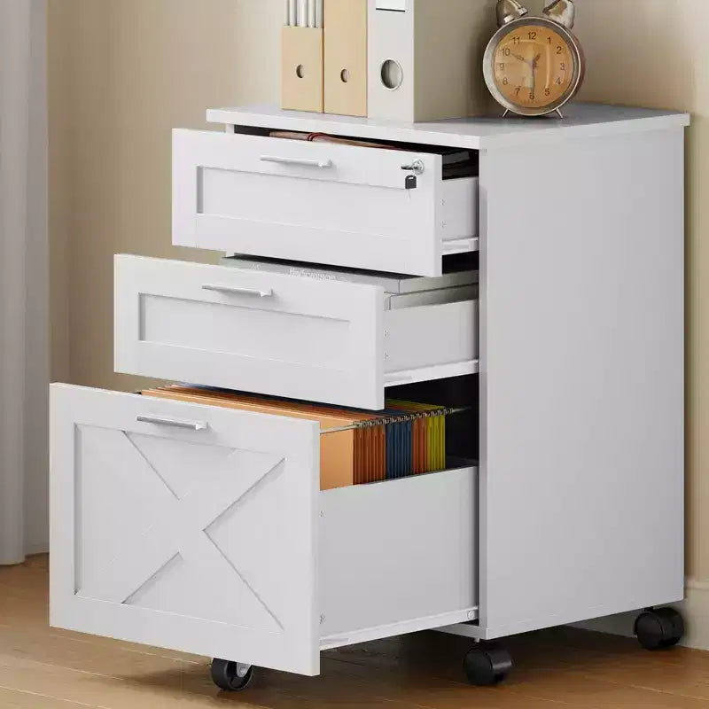 Classeur à 3 tiroirs avec serrure, meuble de classement mobile sous le bureau, organiseur de rangement en bois