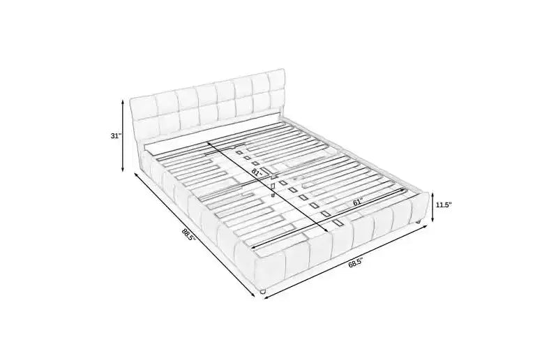 Lit capitonné Queen Size avec tête de lit en tissu chenille Cadre de lit solide avec tiroir pour chambre à coucher Beige