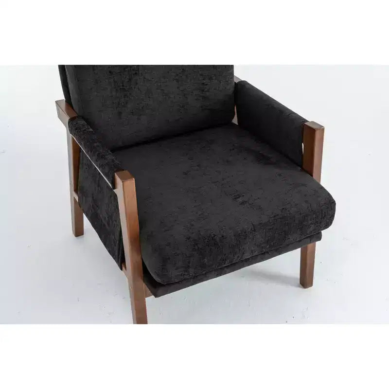 Fauteuil d'appoint moderne du milieu du siècle avec fauteuil de salon en bois rembourré en chenille avec accoudodoir, chaises de canapé simple pour salon, chambre à coucher