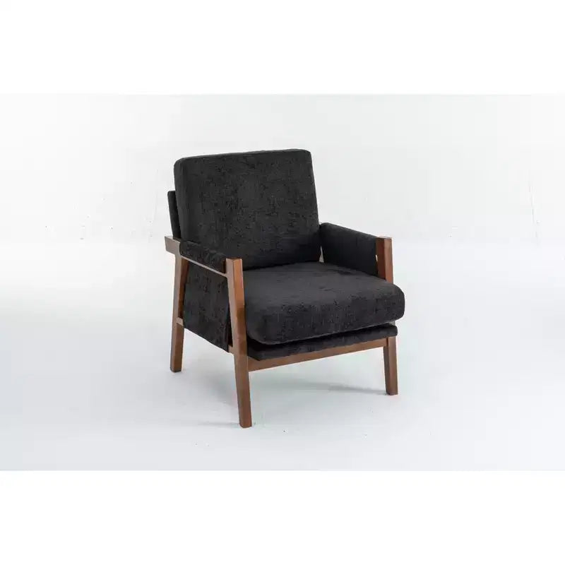 Fauteuil d'appoint moderne du milieu du siècle avec fauteuil de salon en bois rembourré en chenille avec accoudodoir, chaises de canapé simple pour salon, chambre à coucher