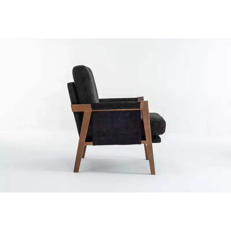 Fauteuil d'appoint moderne du milieu du siècle avec fauteuil de salon en bois rembourré en chenille avec accoudodoir, chaises de canapé simple pour salon, chambre à coucher
