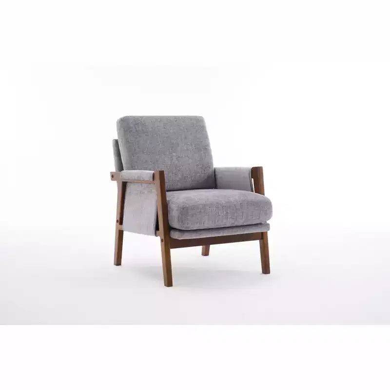 Fauteuil d'appoint moderne du milieu du siècle avec fauteuil de salon en bois rembourré en chenille avec accoudodoir, chaises de canapé simple pour salon, chambre à coucher