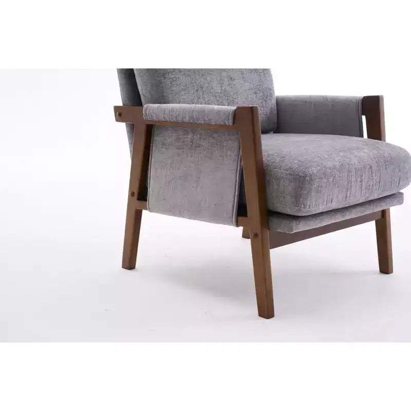 Fauteuil d'appoint moderne du milieu du siècle avec fauteuil de salon en bois rembourré en chenille avec accoudodoir, chaises de canapé simple pour salon, chambre à coucher