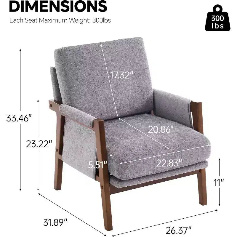 Fauteuil d'appoint moderne du milieu du siècle avec fauteuil de salon en bois rembourré en chenille avec accoudodoir, chaises de canapé simple pour salon, chambre à coucher
