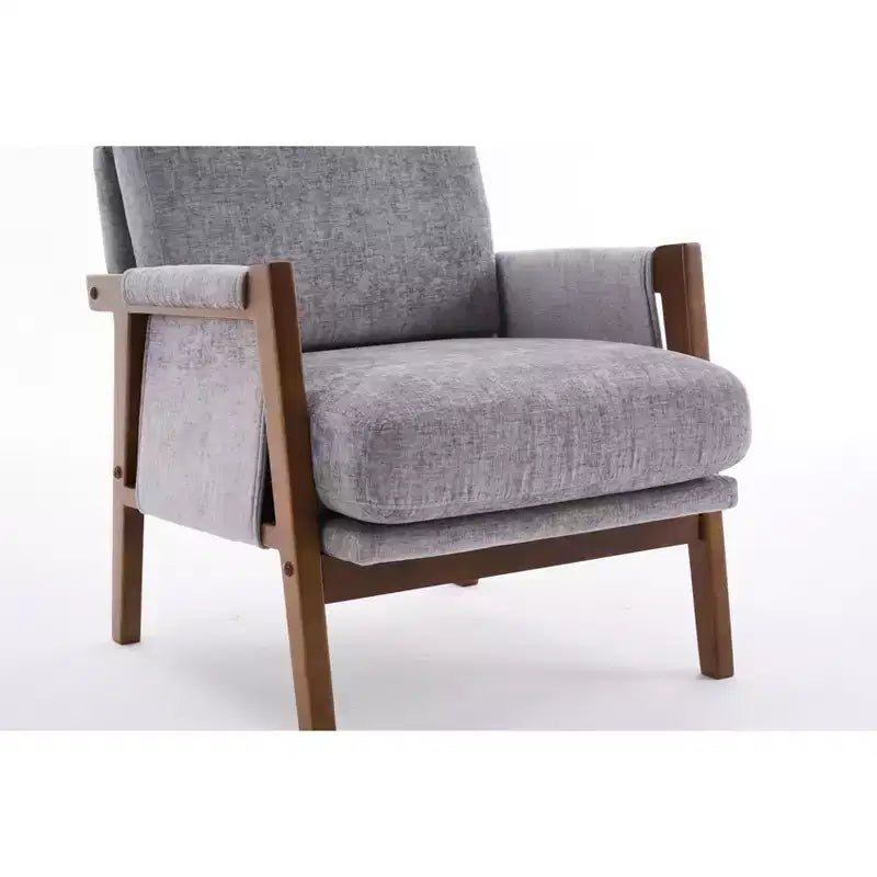 Fauteuil d'appoint moderne du milieu du siècle avec fauteuil de salon en bois rembourré en chenille avec accoudodoir, chaises de canapé simple pour salon, chambre à coucher