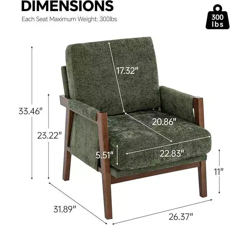 Fauteuil d'appoint moderne du milieu du siècle avec fauteuil de salon en bois rembourré en chenille avec accoudodoir, chaises de canapé simple pour salon, chambre à coucher