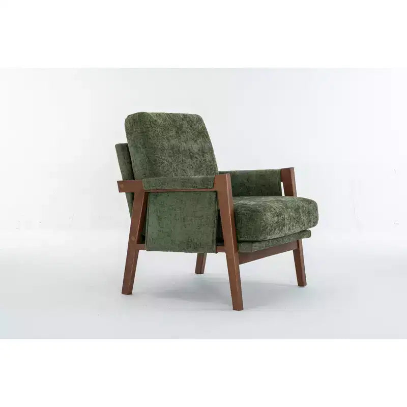 Fauteuil d'appoint moderne du milieu du siècle avec fauteuil de salon en bois rembourré en chenille avec accoudodoir, chaises de canapé simple pour salon, chambre à coucher
