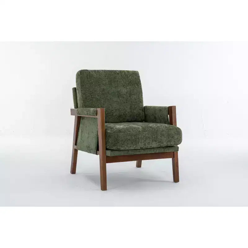 Fauteuil d'appoint moderne du milieu du siècle avec fauteuil de salon en bois rembourré en chenille avec accoudodoir, chaises de canapé simple pour salon, chambre à coucher