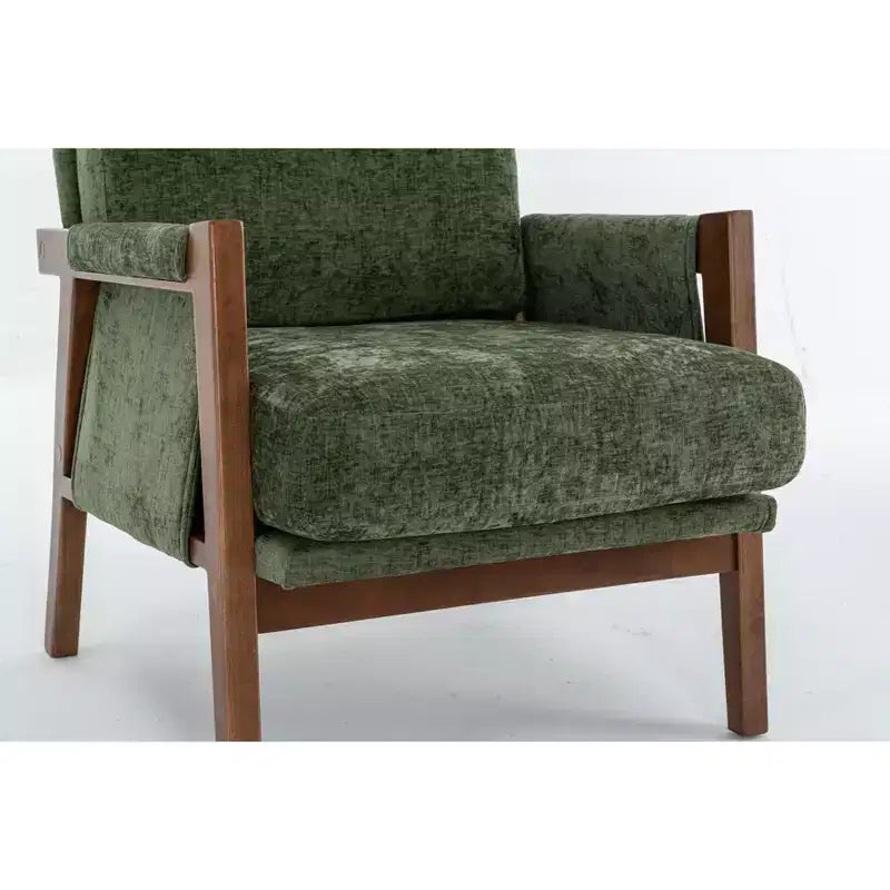 Fauteuil d'appoint moderne du milieu du siècle avec fauteuil de salon en bois rembourré en chenille avec accoudodoir, chaises de canapé simple pour salon, chambre à coucher