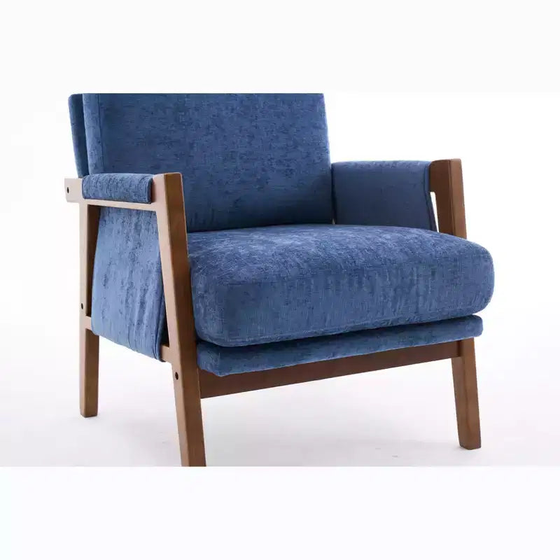 Fauteuil d'appoint moderne du milieu du siècle avec fauteuil de salon en bois rembourré en chenille avec accoudodoir, chaises de canapé simple pour salon, chambre à coucher