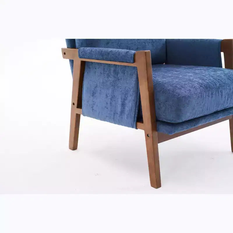 Fauteuil d'appoint moderne du milieu du siècle avec fauteuil de salon en bois rembourré en chenille avec accoudodoir, chaises de canapé simple pour salon, chambre à coucher