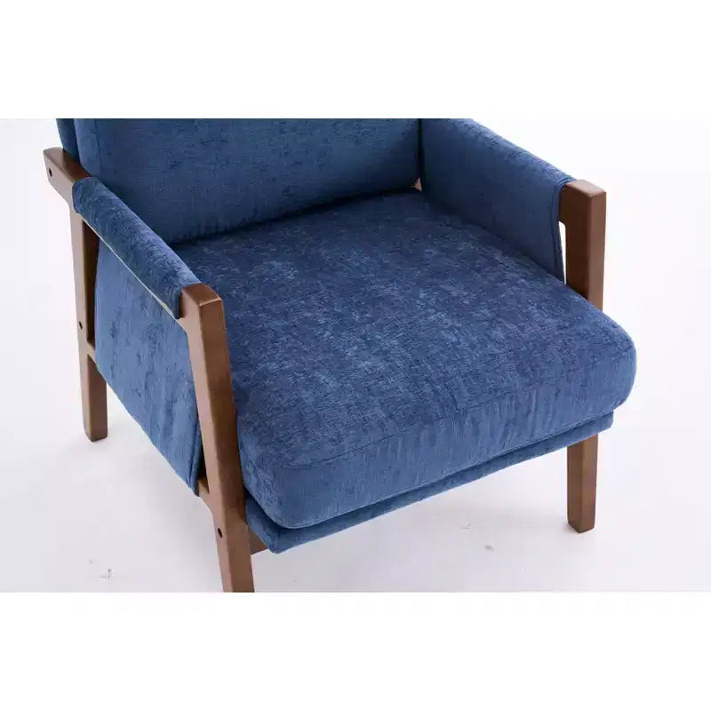 Fauteuil d'appoint moderne du milieu du siècle avec fauteuil de salon en bois rembourré en chenille avec accoudodoir, chaises de canapé simple pour salon, chambre à coucher