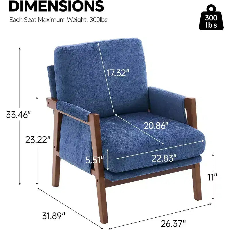 Fauteuil d'appoint moderne du milieu du siècle avec fauteuil de salon en bois rembourré en chenille avec accoudodoir, chaises de canapé simple pour salon, chambre à coucher