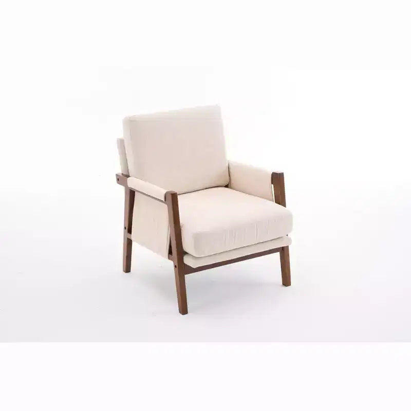 Fauteuil d'appoint moderne du milieu du siècle avec fauteuil de salon en bois rembourré en chenille avec accoudodoir, chaises de canapé simple pour salon, chambre à coucher