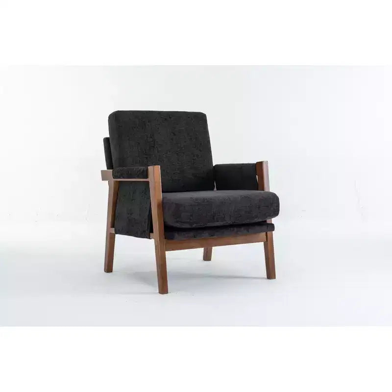 Fauteuil d'appoint moderne du milieu du siècle avec fauteuil de salon en bois rembourré en chenille avec accoudodoir, chaises de canapé simple pour salon, chambre à coucher