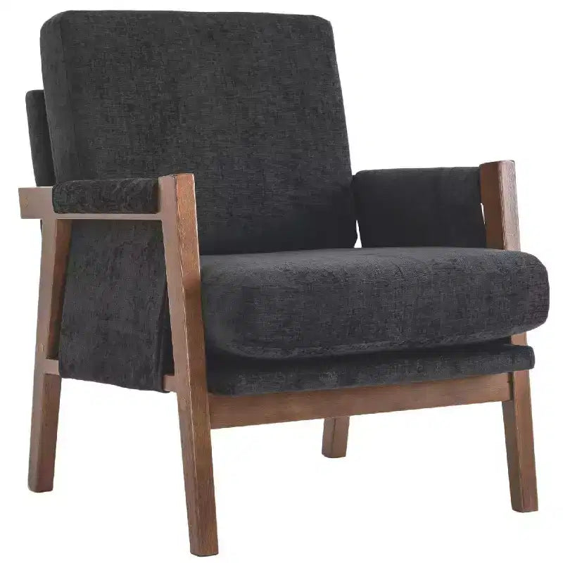 Fauteuil d'appoint moderne du milieu du siècle avec fauteuil de salon en bois rembourré en chenille avec accoudodoir, chaises de canapé simple pour salon, chambre à coucher