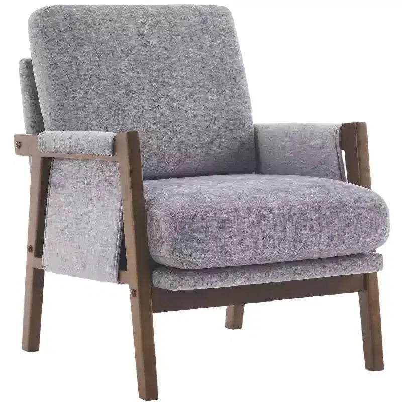 Fauteuil d'appoint moderne du milieu du siècle avec fauteuil de salon en bois rembourré en chenille avec accoudodoir, chaises de canapé simple pour salon, chambre à coucher