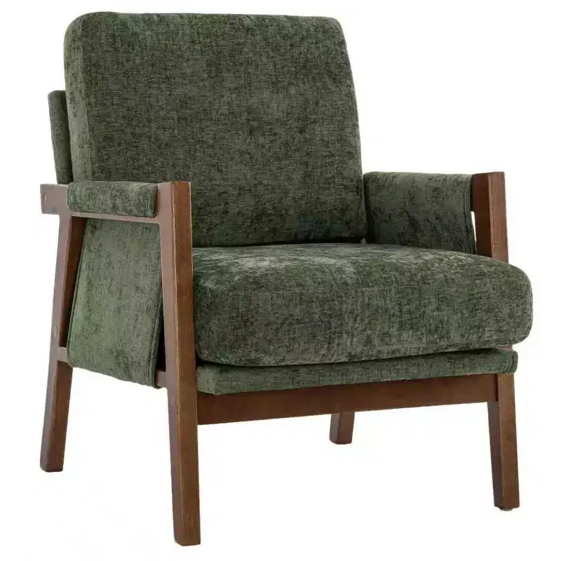 Fauteuil d'appoint moderne du milieu du siècle avec fauteuil de salon en bois rembourré en chenille avec accoudodoir, chaises de canapé simple pour salon, chambre à coucher