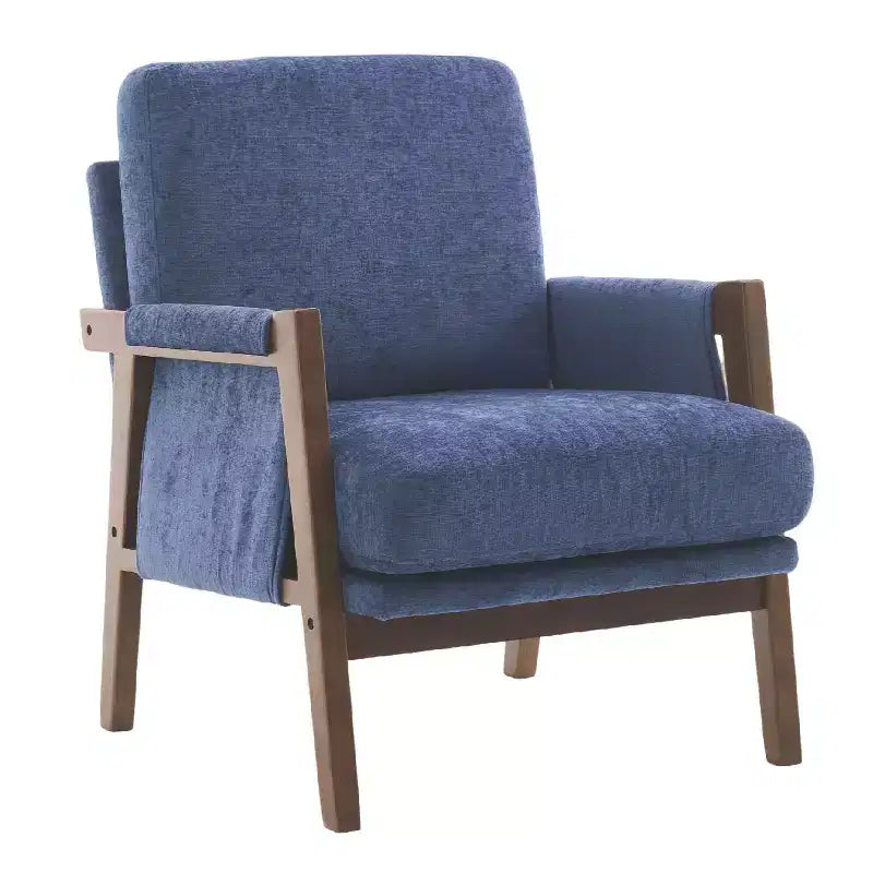 Fauteuil d'appoint moderne du milieu du siècle avec fauteuil de salon en bois rembourré en chenille avec accoudodoir, chaises de canapé simple pour salon, chambre à coucher
