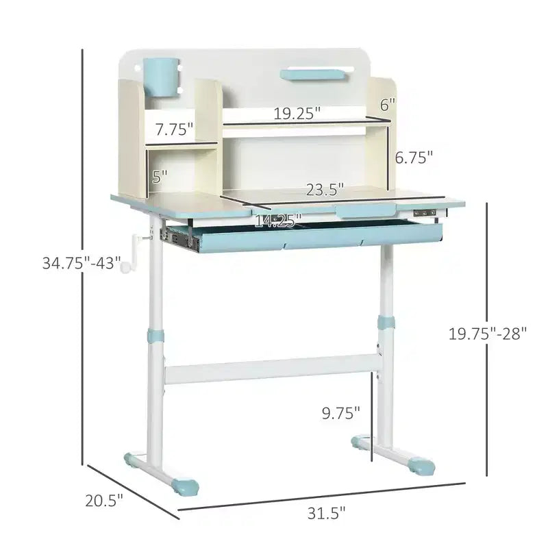 Bureau enfant en bois, bureau d'écriture pour enfants avec hauteur et plateau inclinable réglables, étagère de rangement et tiroir, table d'étude pour les 3-12 ans
