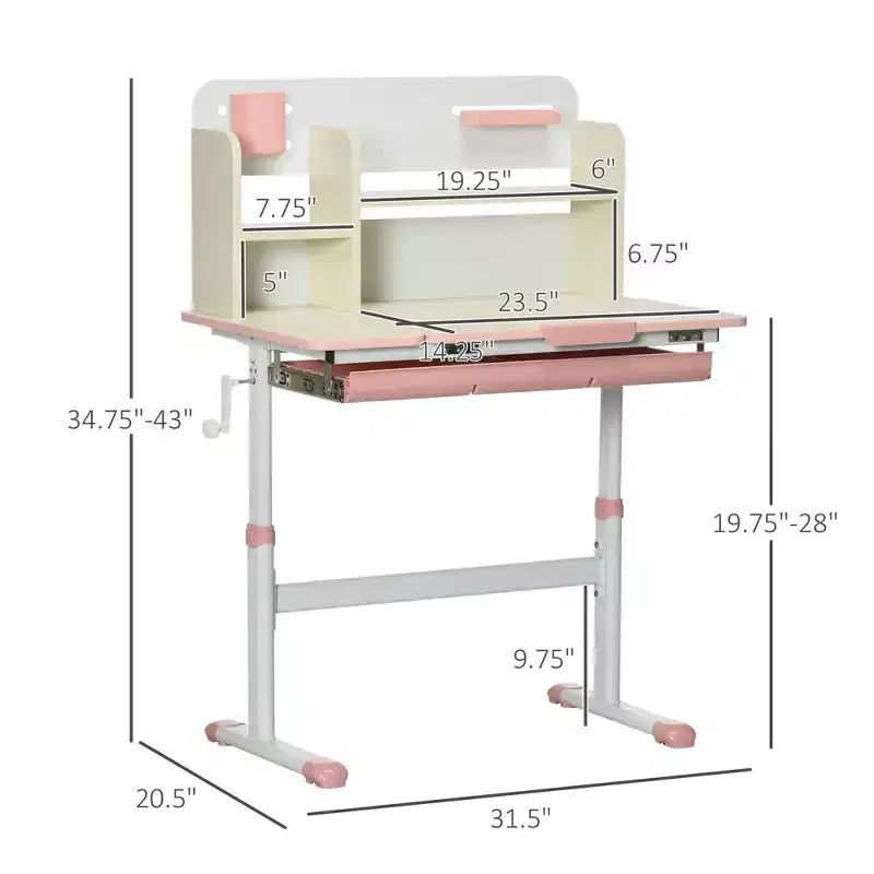 Bureau enfant en bois, bureau d'écriture pour enfants avec hauteur et plateau inclinable réglables, étagère de rangement et tiroir, table d'étude pour les 3-12 ans