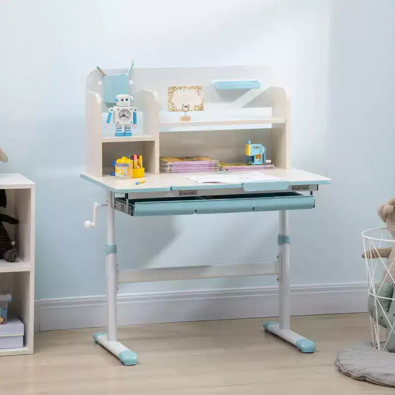 Bureau enfant en bois, bureau d'écriture pour enfants avec hauteur et plateau inclinable réglables, étagère de rangement et tiroir, table d'étude pour les 3-12 ans