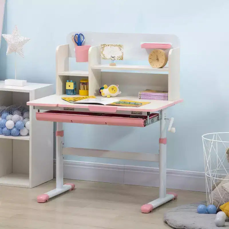 TUYOHW Wooden Kids Desk,Childrens Writing Desk with Height Adjustable &amp; Tilt Desktop,Storage Shelf &amp; Drawer,Student School Table for Ages 3-12