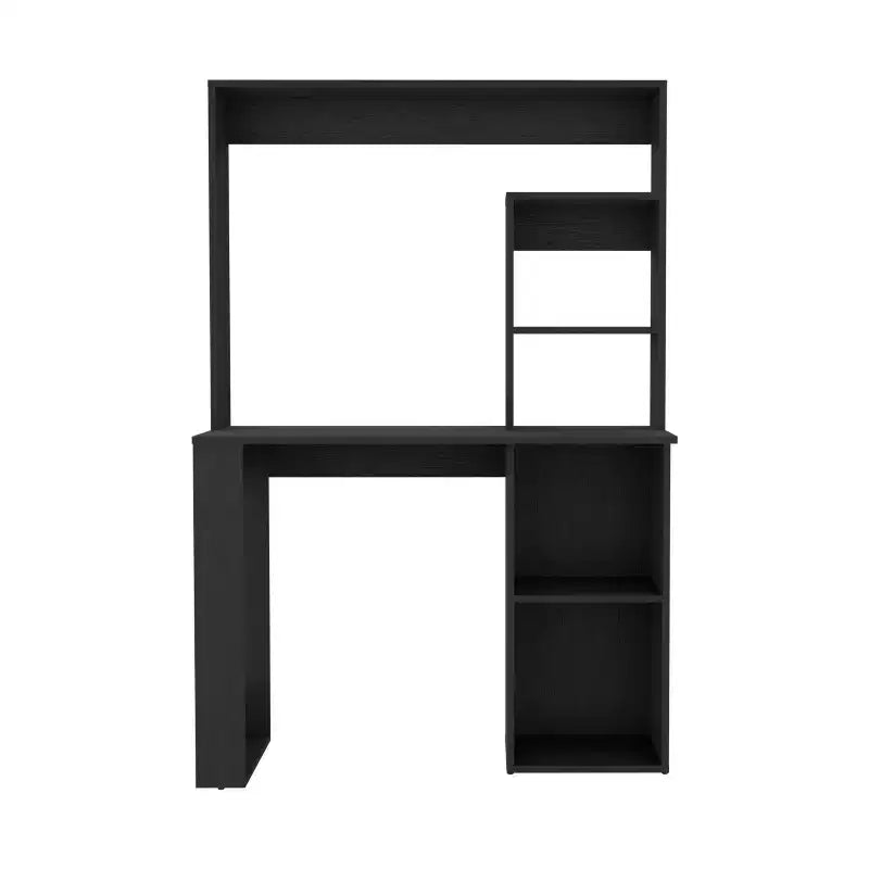 Bureau informatique, bureau d'écriture avec huche et 5 étagères de rangement, vaste plateau, poste de travail moderne pour ordinateur portable, bureau, chambre, étude