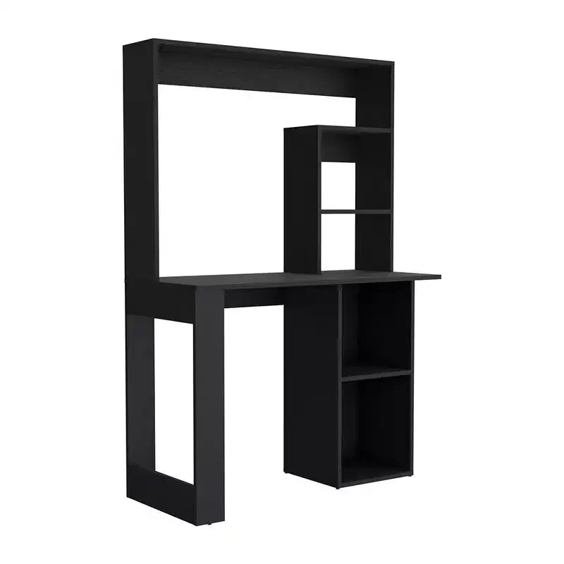 Bureau informatique, bureau d'écriture avec huche et 5 étagères de rangement, vaste plateau, poste de travail moderne pour ordinateur portable, bureau, chambre, étude
