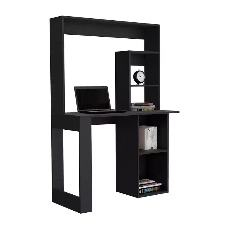 Bureau informatique, bureau d'écriture avec huche et 5 étagères de rangement, vaste plateau, poste de travail moderne pour ordinateur portable, bureau, chambre, étude