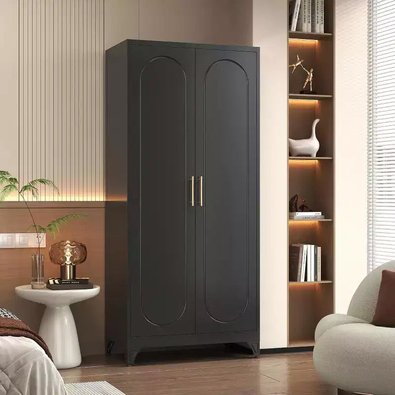 Armoire autoportante en métal de 180 cm de haut avec portes, étagères et tringle de penderie
