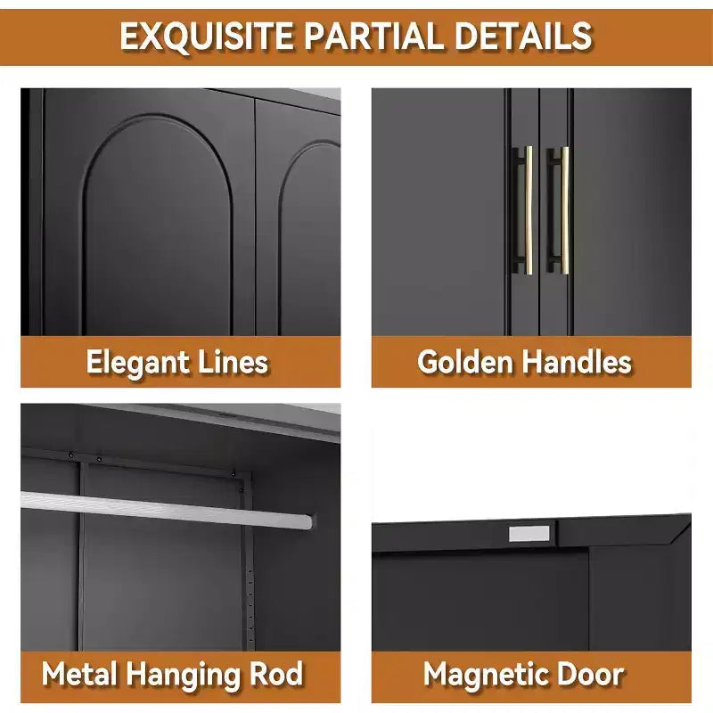 Armoire autoportante en métal de 180 cm de haut avec portes, étagères et tringle de penderie