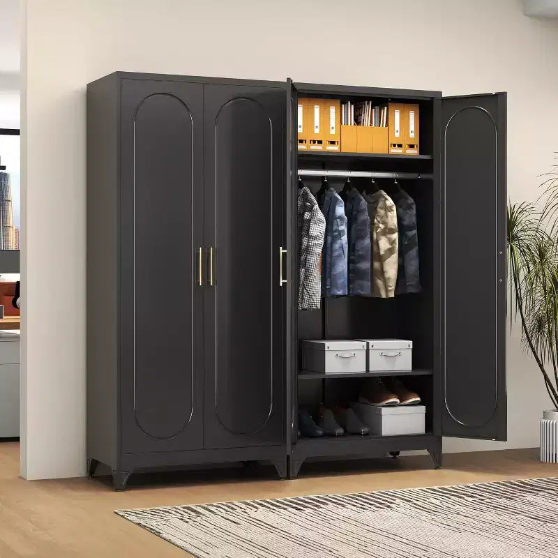 Armoire autoportante en métal de 180 cm de haut avec portes, étagères et tringle de penderie