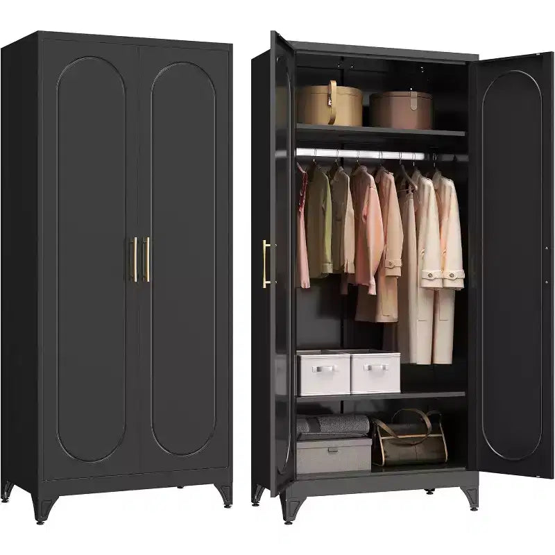 BALHAM TRADE-Freestanding Metal Armoire Wardrobe Closet 71 Inch Tall with Doors Shelves Hanging Rod
