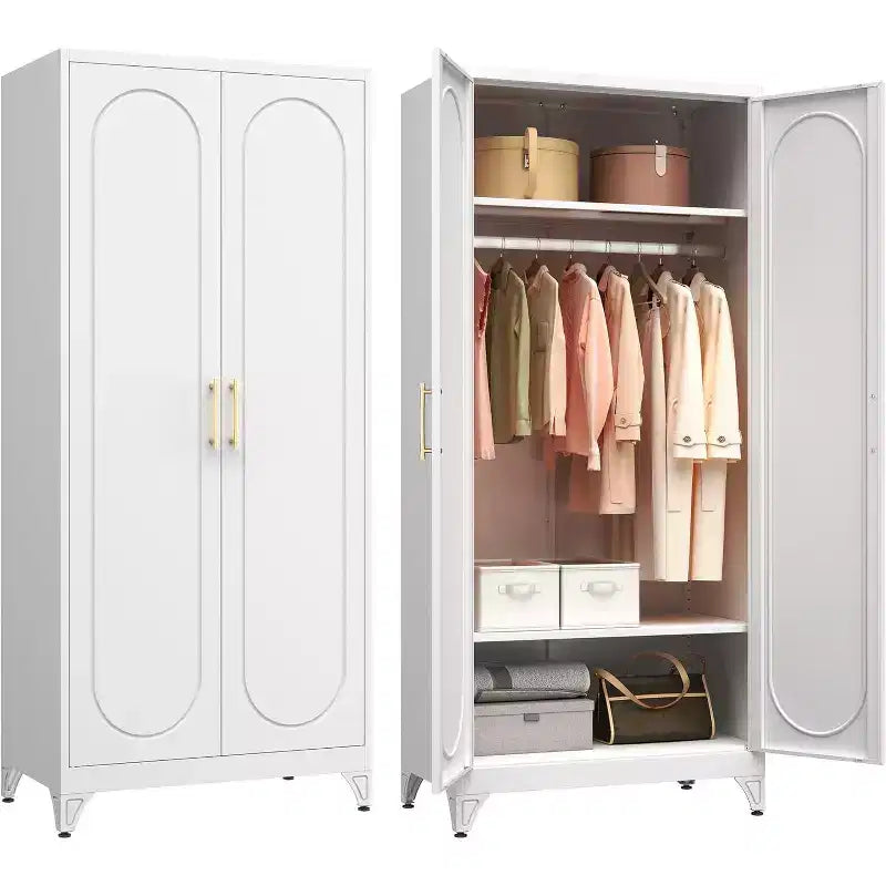 Armoire autoportante en métal de 180 cm de haut avec portes, étagères et tringle de penderie