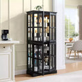 Bibliothèque vitrine antique - MDF noir+Verre, 4 portes, Étagères réglables, Ampoule E26