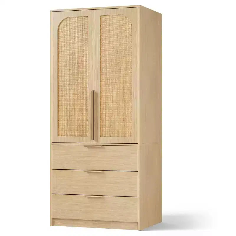 Armoire penderie de 69,5 po, meuble de rangement en bois avec 3 tiroirs, tringle de suspension, armoire de rangement pour vêtements à 2 portes pour chambre à coucher