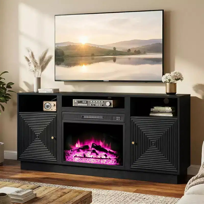 Heynemo 59'' Fireplace TV Stand for TVs Up to 65'' with Storage and Adjustable Shelves