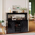55 Coffee Bar Cabinet with LED Lights &amp; Power Outlet, Barn Door, Wine Glass Rack &amp; Storage for Dining Room