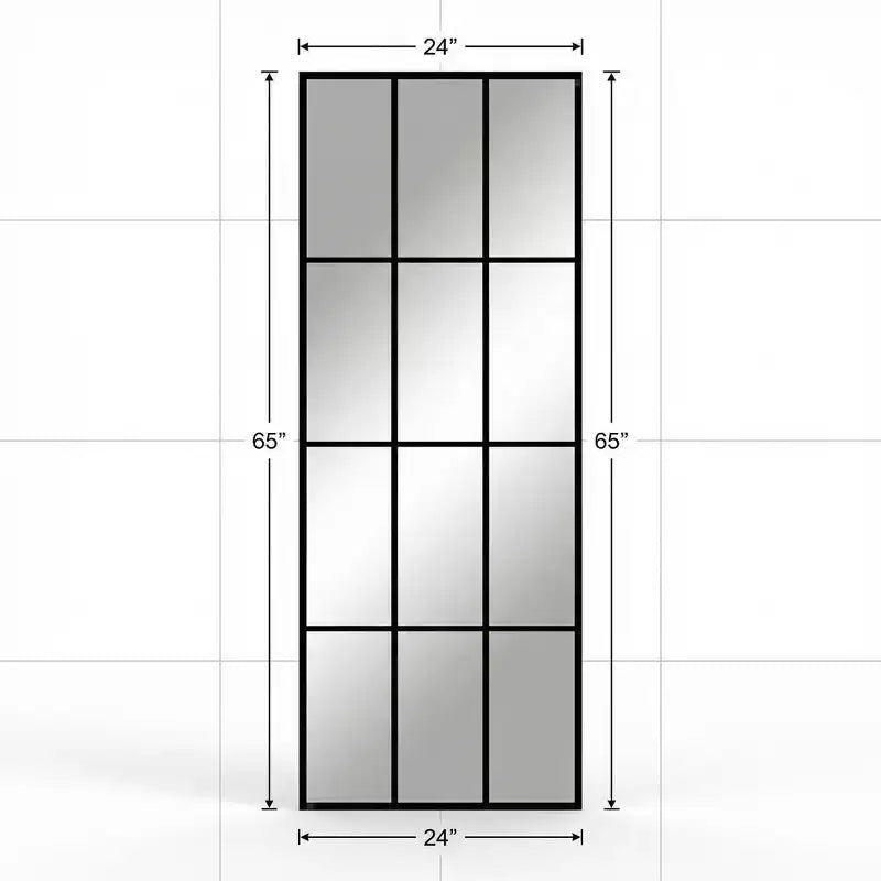Grand miroir sur pied en métal noir à croisillons avec motif quadrillé moderne