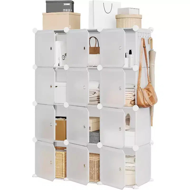 12-Cube PVC Storage Organizer, Multifunctional Cabinet with Stackable Design for Home Office, White
