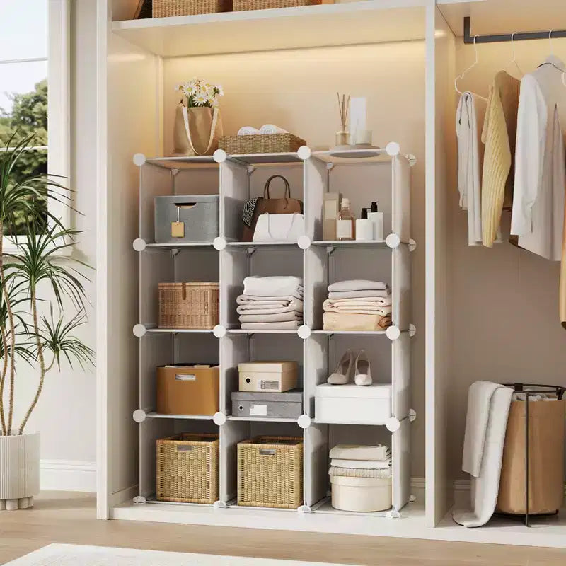 Organiseur de rangement 12 cubes en PVC, meuble multifonctionnel et modulable pour bureau à domicile, blanc