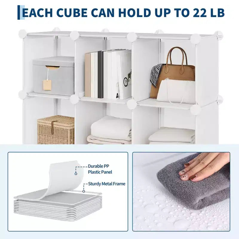 Organiseur de rangement 12 cubes en PVC, meuble multifonctionnel et modulable pour bureau à domicile, blanc