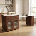 80-Inch Mobile Kitchen Island  Expandable Marble-Grain Countertop with Cabinet, Drawers &amp; Dining Space, Walnut Finish for Kitchen Prep &amp; Dining